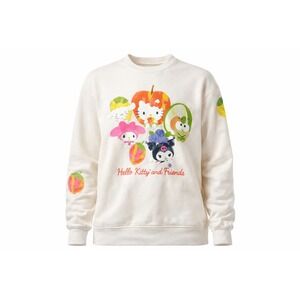 Hello Kitty and Friends Crew Sweatshirt Cream White MD Kawaii Cute Fruit Graphic